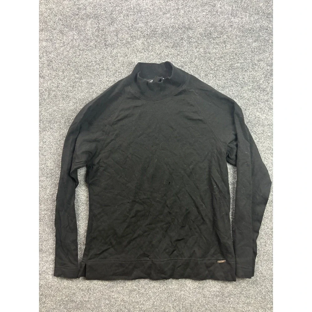Line 7 Mock Neck Top Women XS Black 100% Merino Wool Long Sleeve Base Layer